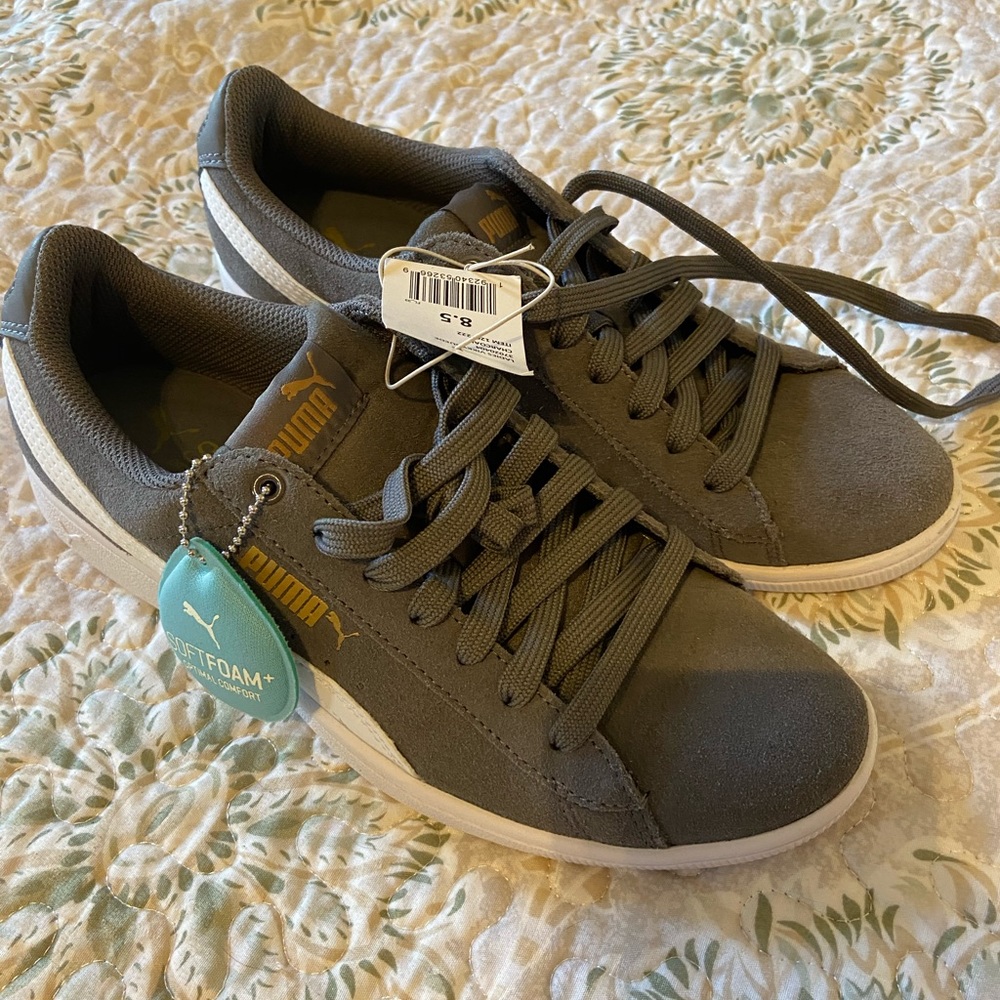 Gray suede puma sneakers
